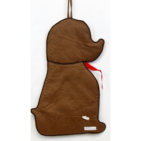 Vtg 1986 CD Creations 20.5" Christmas Stocking Hand Made Brown Smiling Puppy Dog - Picture 2 of 4